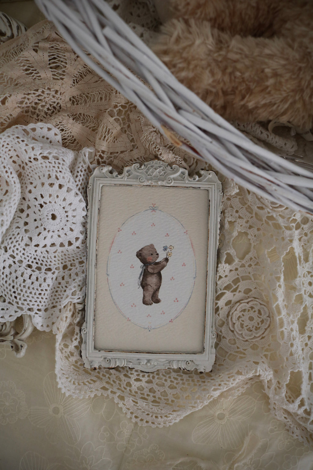 Teddy and Her Flowers | Framed