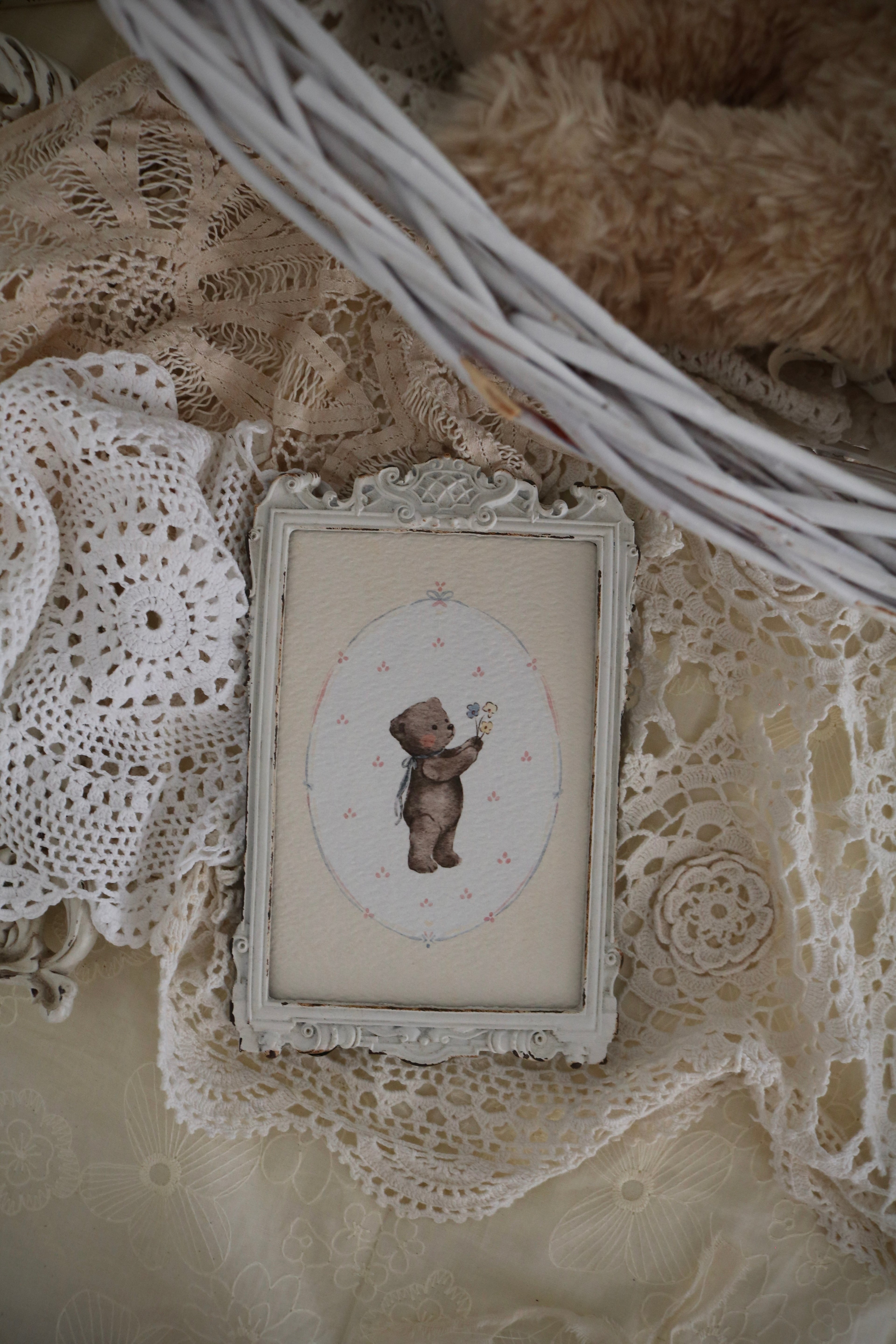 Teddy and Her Flowers | Framed