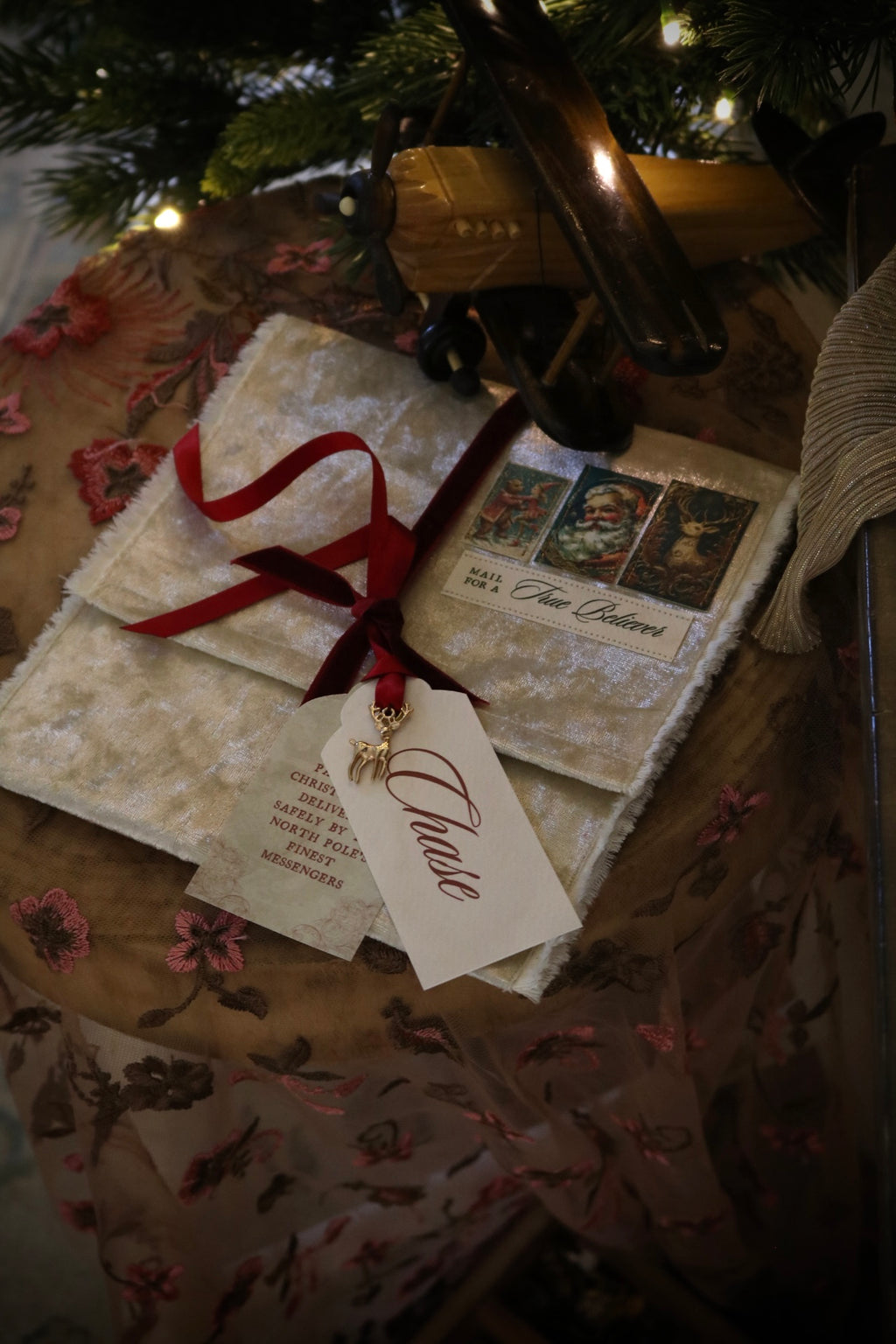 Deluxe Illustrated Card and Letter from Santa, with Double Velvet and Cotton Envelopes