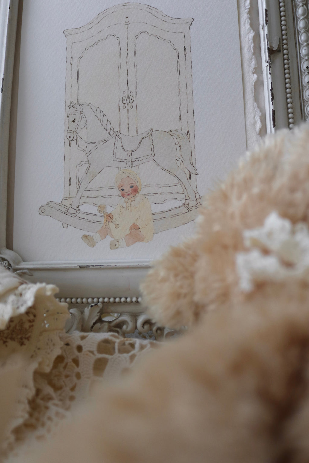 Dolly and the Rocking Horse | Cream | Art Print