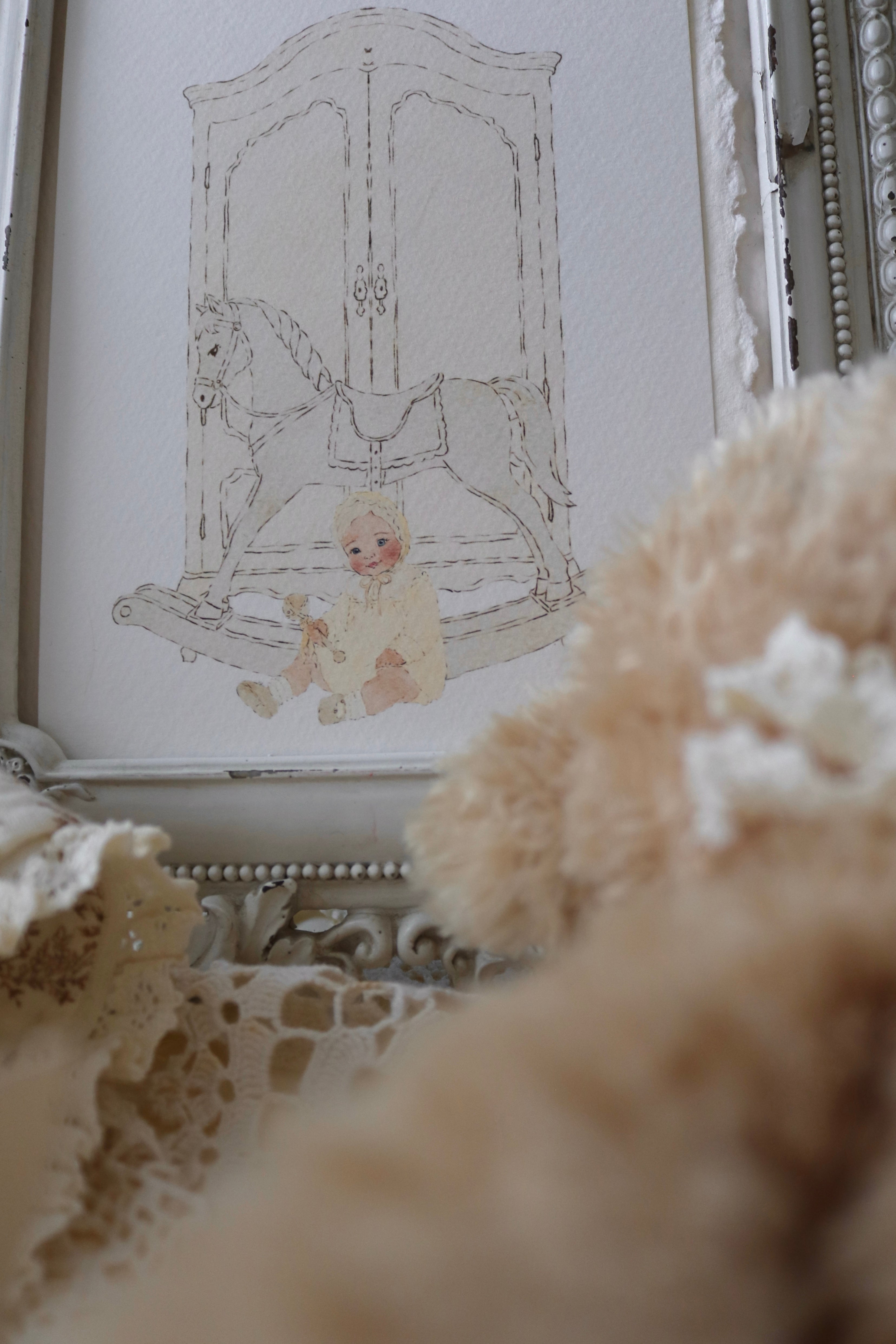 Dolly and the Rocking Horse | Cream | Art Print