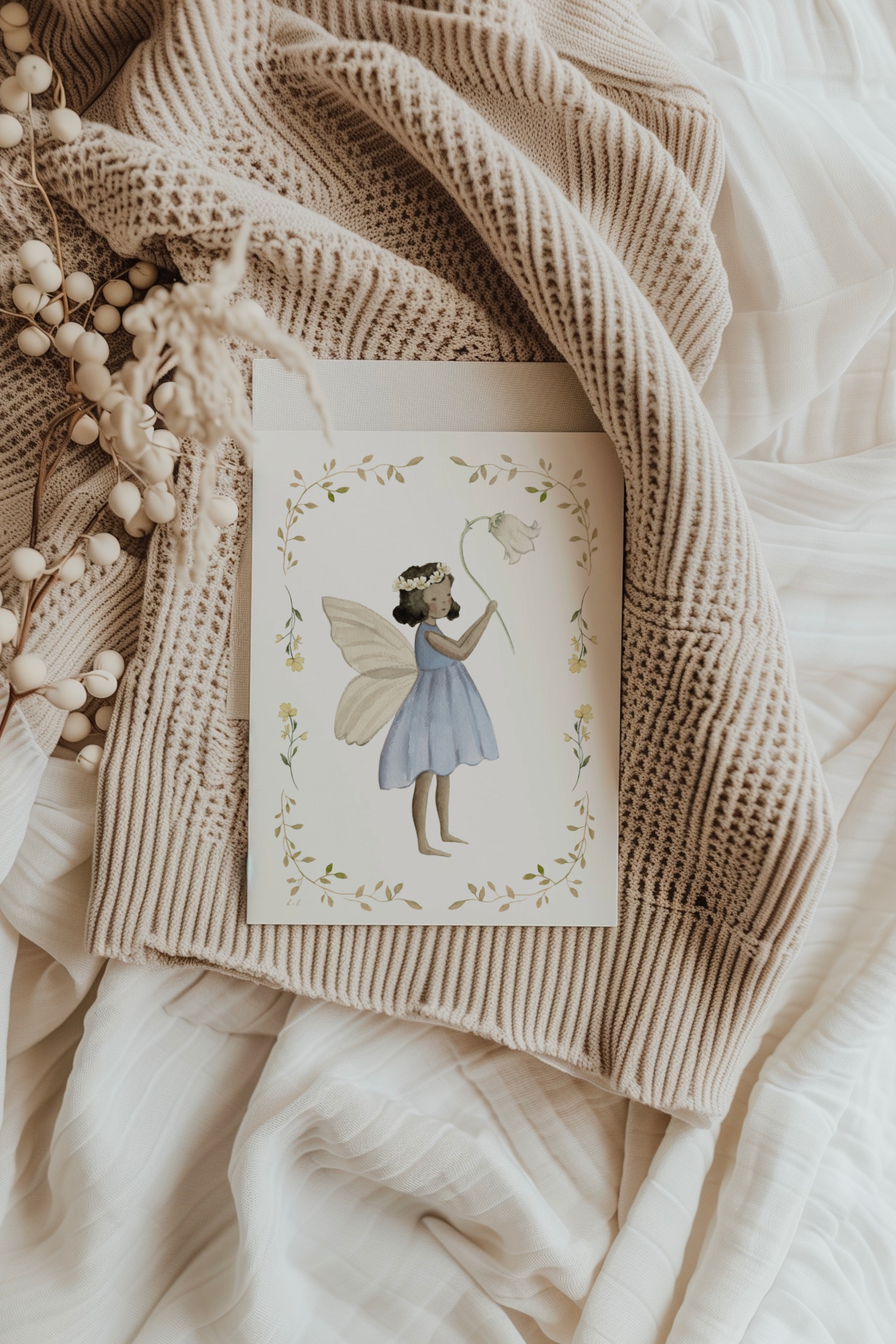 Blue Garden Fairy with Flower | Artisan Card