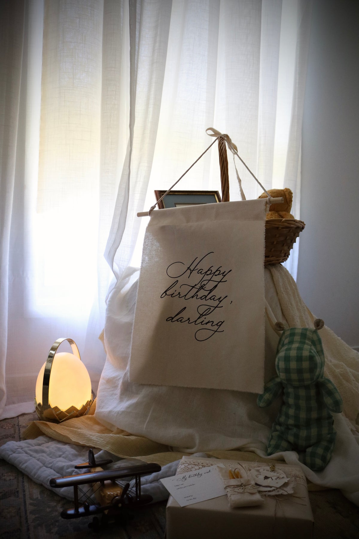 Small Birthday Banner w Wooden Rod | 35cm x 45cm | Multiple Design + Fabric Options
